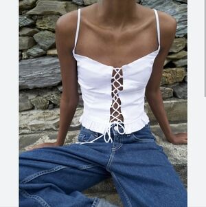 Zara White Corset Style Stretch Tank Top Size Small NWOT